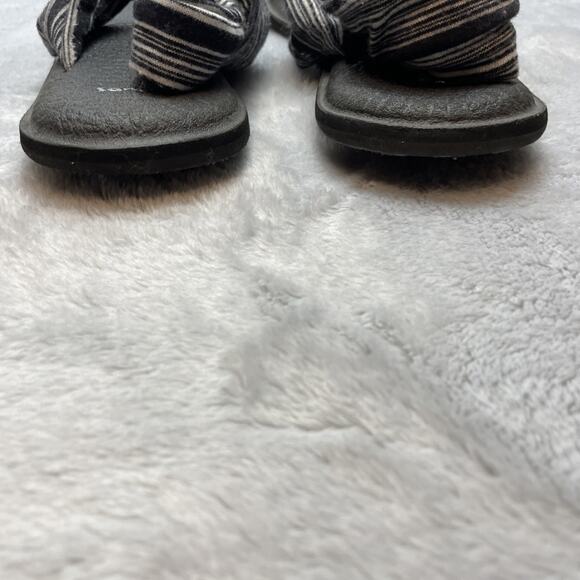 Sanuk Yoga Mat Sandals Womens 9 Black Stripe Slingback Platform Comfort Thongs - Picture 4 of 8